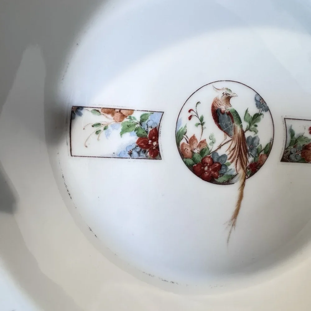 Fraunfelter Royal Rochester  1930's Golden Pheasant Pie Plate & Stand